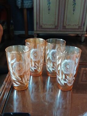 Amber Floral Glass Tumbler - Set of 4